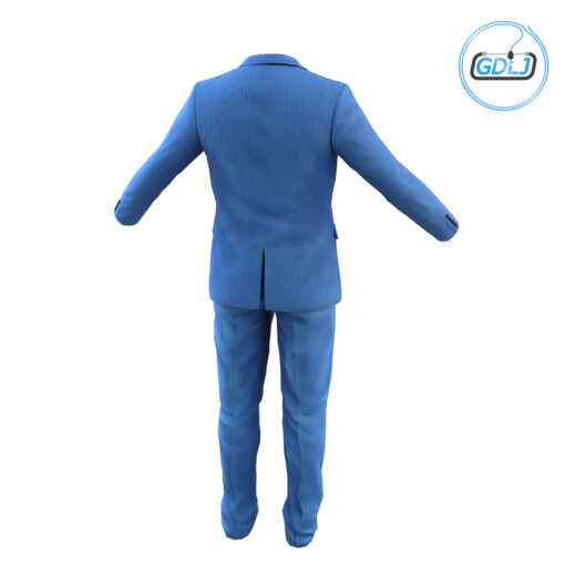 3D model of an elegant blue men's suit for animation and design, showing realistic folds and details