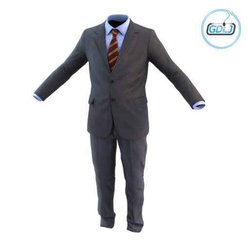 Realistic Men's Formal Suit 3D Model – Black Outfit for Games and Animation