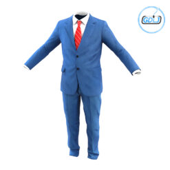 3D model of an elegant blue men's suit for animation and design, showing realistic folds and details