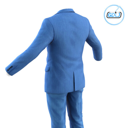 3D model of an elegant blue men's suit for animation and design, showing realistic folds and details