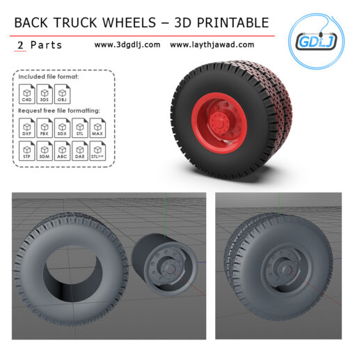 3D model of customizable back truck wheels for FDM and SLA printing