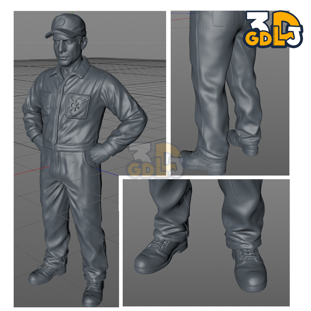 Mechanic Figure - Garage Crew for Diorama - 1/64 1/43 1/24 Scale - STL Printable - Image 2