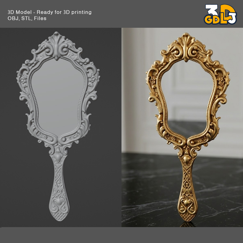 Royal Hand Mirror 3D Model STL File - Image 3