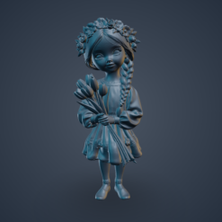 Girl with Flower Bouquet 3D Model