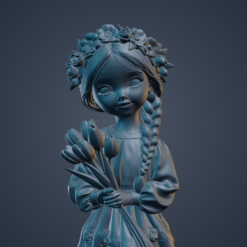 Alternative view of Girl with Flower Bouquet 3D Model