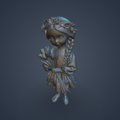 Girl with Flower Bouquet 3D Model - Image 3