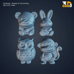 Animals 3D STL Pack – Bear, Bunny, Owl, Monkey for Molds & 3D Printing