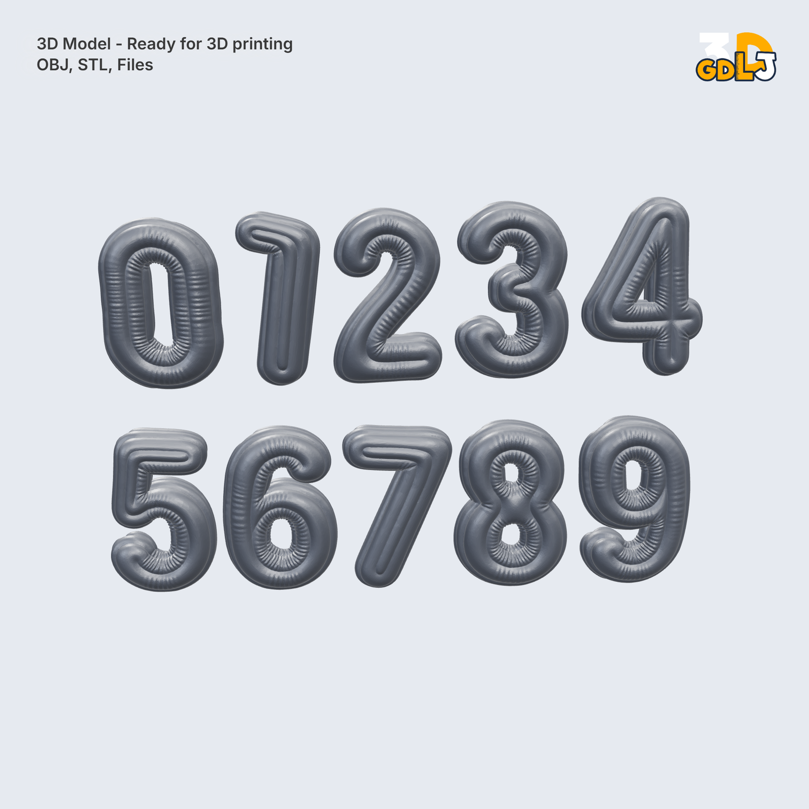 Inflatable 3D Numbers (0-9) - STL OBJ Files - Image 2